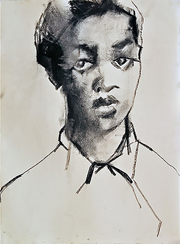 Maid by Ruth Franklin, original charcoal drawing portrait from the artist's Ellis Island Immigrant series